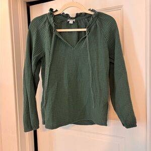 J.Crew Green Textured Gauze Peasant Blouse